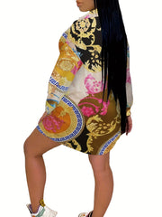 Colorblock Baroque Print Shirt Dress