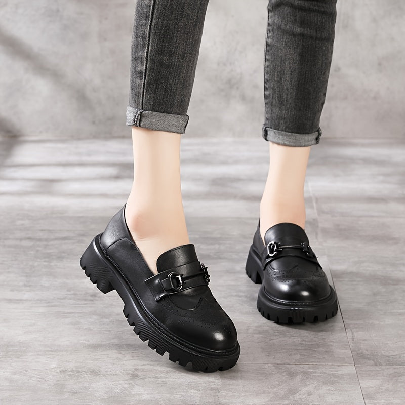 Women's Platform Loafer Shoes Slip On with Metal Buckle