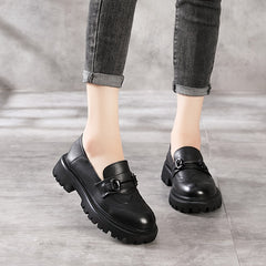 Women's Platform Loafer Shoes Slip On with Metal Buckle