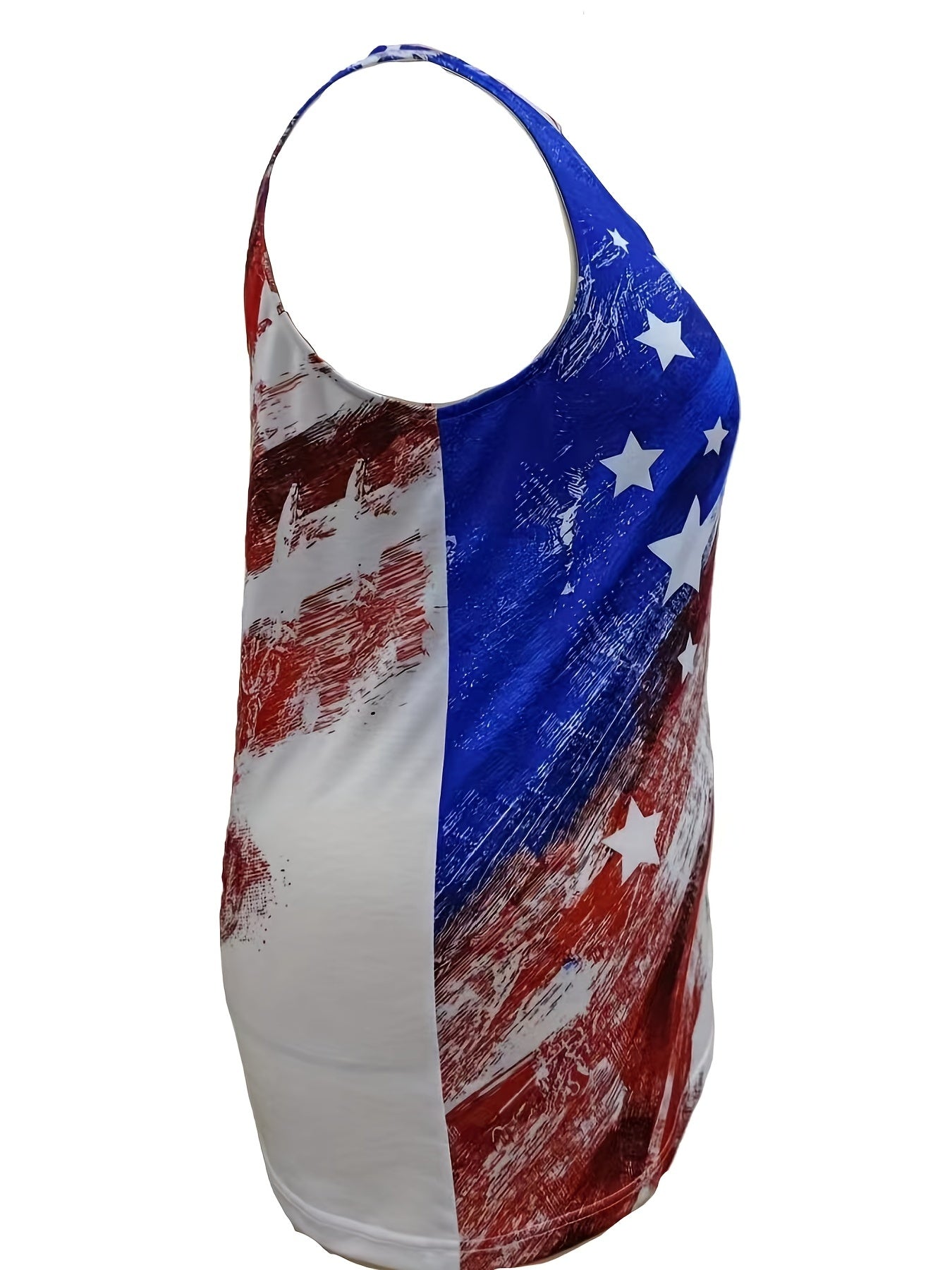 Independence Casual Tank Top Women's Plus Flag Print V Neck Medium Str