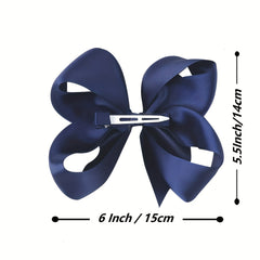 Navy Satin Bowknot Hair Clips for Baby Girls