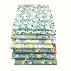8pcs Green Flower Series Cotton Twill Fabric for Quilting and Sewing DIY