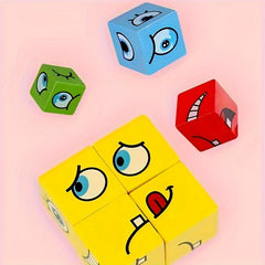 Wooden Face Pattern Building Blocks Puzzle Toy