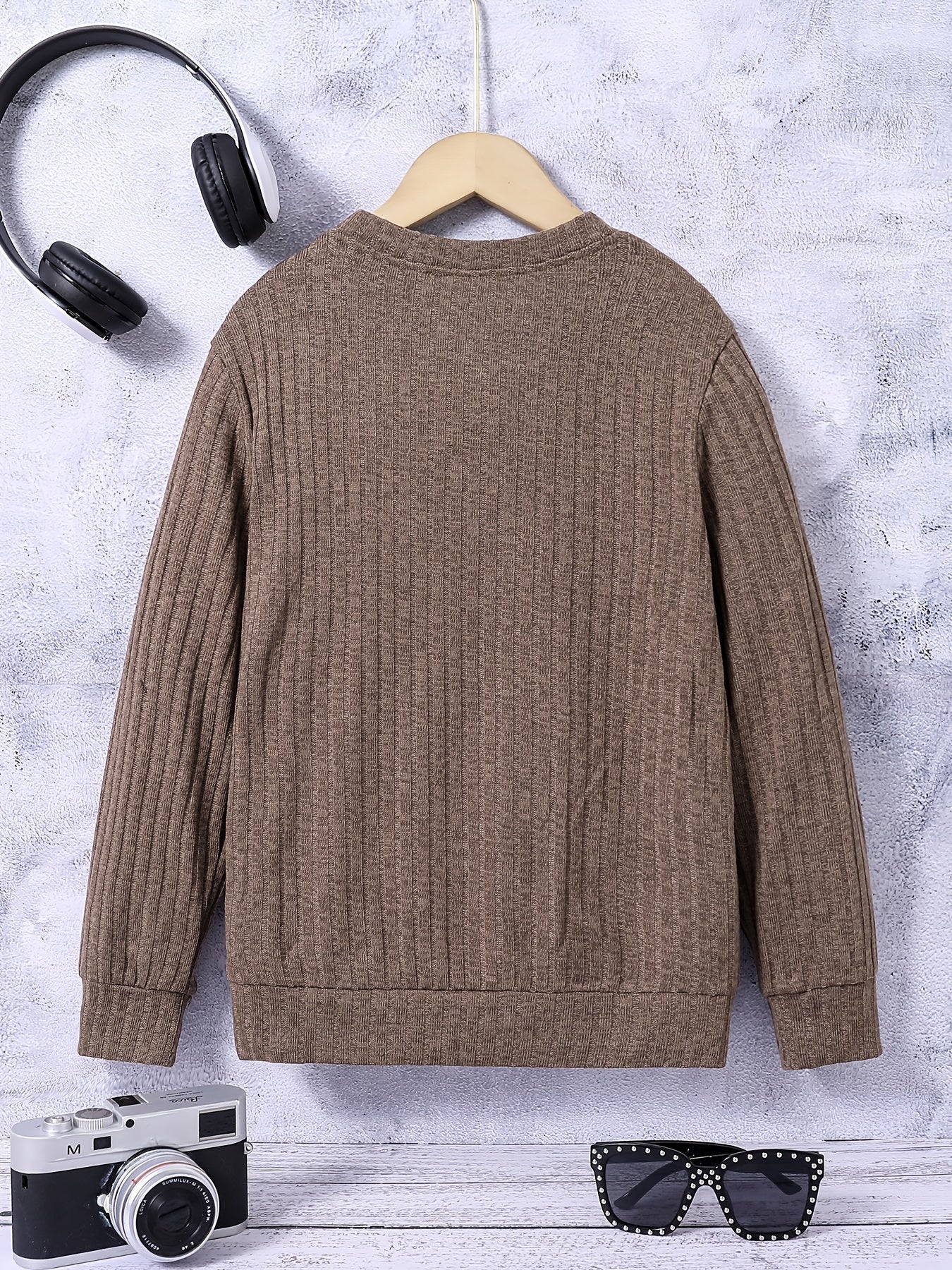 Boys Letter Embroidered Sweatshirt Crew Neck Tops