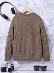 Boys Letter Embroidered Sweatshirt Crew Neck Tops