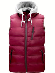 Men's Hooded Winter Vest Zip Up Casual Zipper Pockets