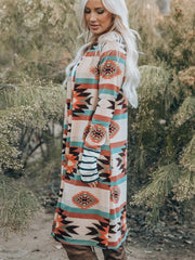 Women's Geometric Block Open Front Long Cardigan