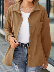 Solid Button Front Jacket Casual Long Sleeve Jacket For Women
