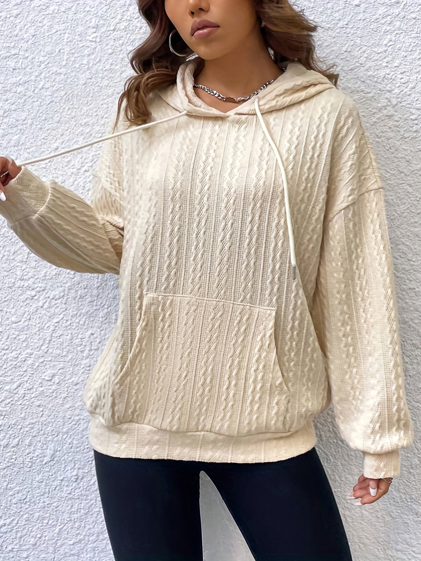 Twist Texture Casual Hoodie Drawstring Sweatshirt Women's