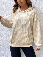 Twist Texture Casual Hoodie Drawstring Sweatshirt Women's