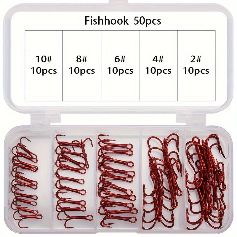 50pcs High Carbon Steel Fishing Hooks Treble Hooks for Saltwater Freshwater