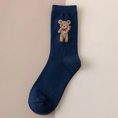 5 Pairs Cartoon Bear Print Socks Women's Stockings & Hosiery