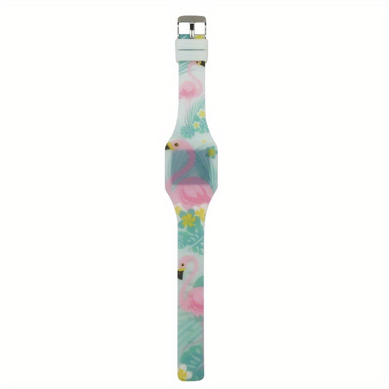 Girls Digital Watch Flamingo Theme Life Waterproof Silicone Strap