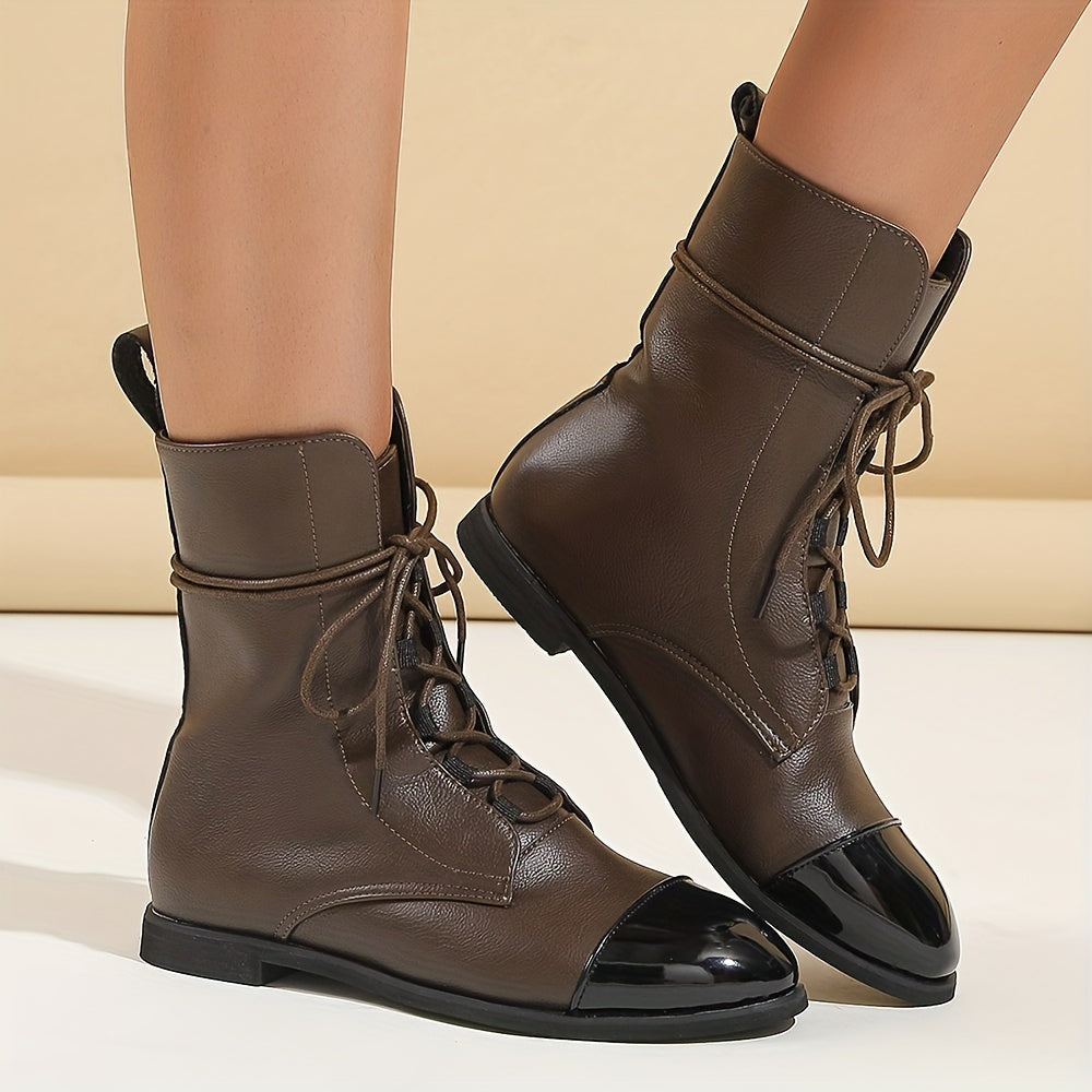 Women Faux Leather Lace Up Ankle Boots Comfortable Non Slip Combat Boots