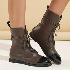 Women Faux Leather Lace Up Ankle Boots Comfortable Non Slip Combat Boots