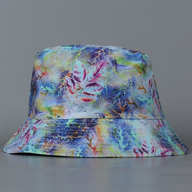 Purple Leaves Reversible Fisherman Hat Abstract Colorful Print Fisherman Cap