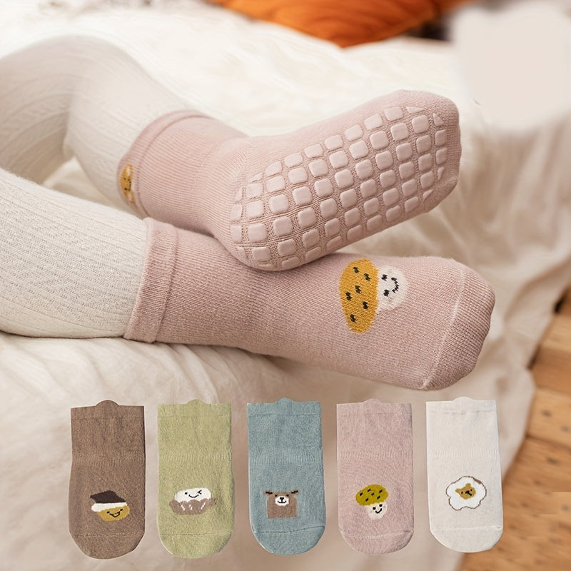 5pairs Toddler Cartoon Non Slip Socks for All Seasons