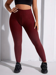 High Rise Skinny Sports Leggings - Solid Honeycomb Pattern