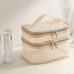 Mesh Cosmetic Bag Double Layer Toiletry Bag Travel Storage Bag