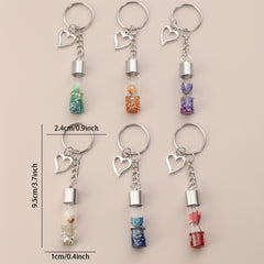 6pcs Flower In Bottle Keychain Heart Key Ring Purse Bag Backpack Car Charm