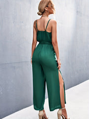 Boho Split Wide Leg Cami Jumpsuit Sexy V neck Backless Belted Jumpsuit