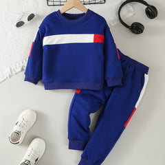 Kids Splicing Pullover Sweatshirt & Pants Set