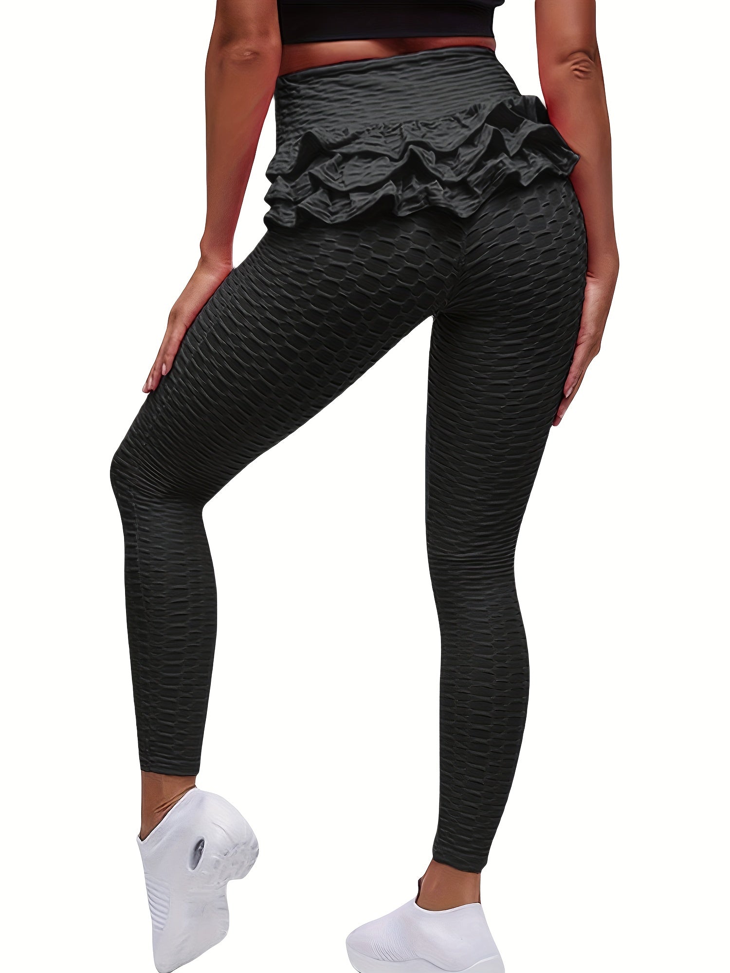 Honeycomb Ruffle Workout Leggings High Waist Yoga Pants