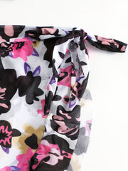 Floral Print Cold Shoulder Ruffle Trim Swimsuit Set