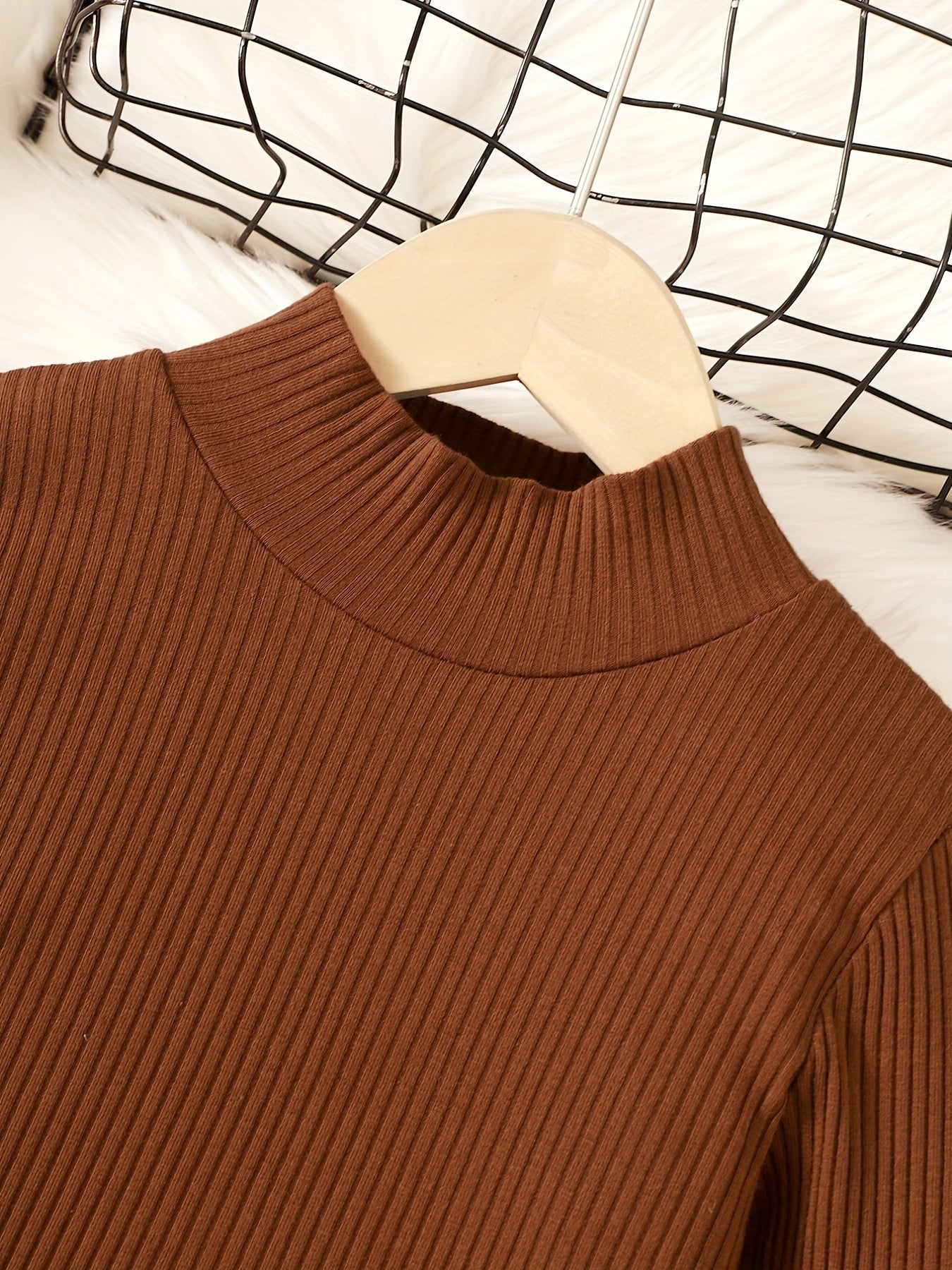Girl's Ribbed Top & Corduroy Skirt Set Casual Outfits for Kids