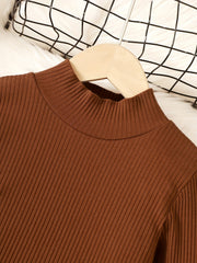 Girl's Ribbed Top & Corduroy Skirt Set Casual Outfits for Kids