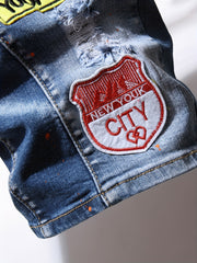 Splatter Dot Slim Fit High Stretch Denim Shorts Men's Summer Shorts
