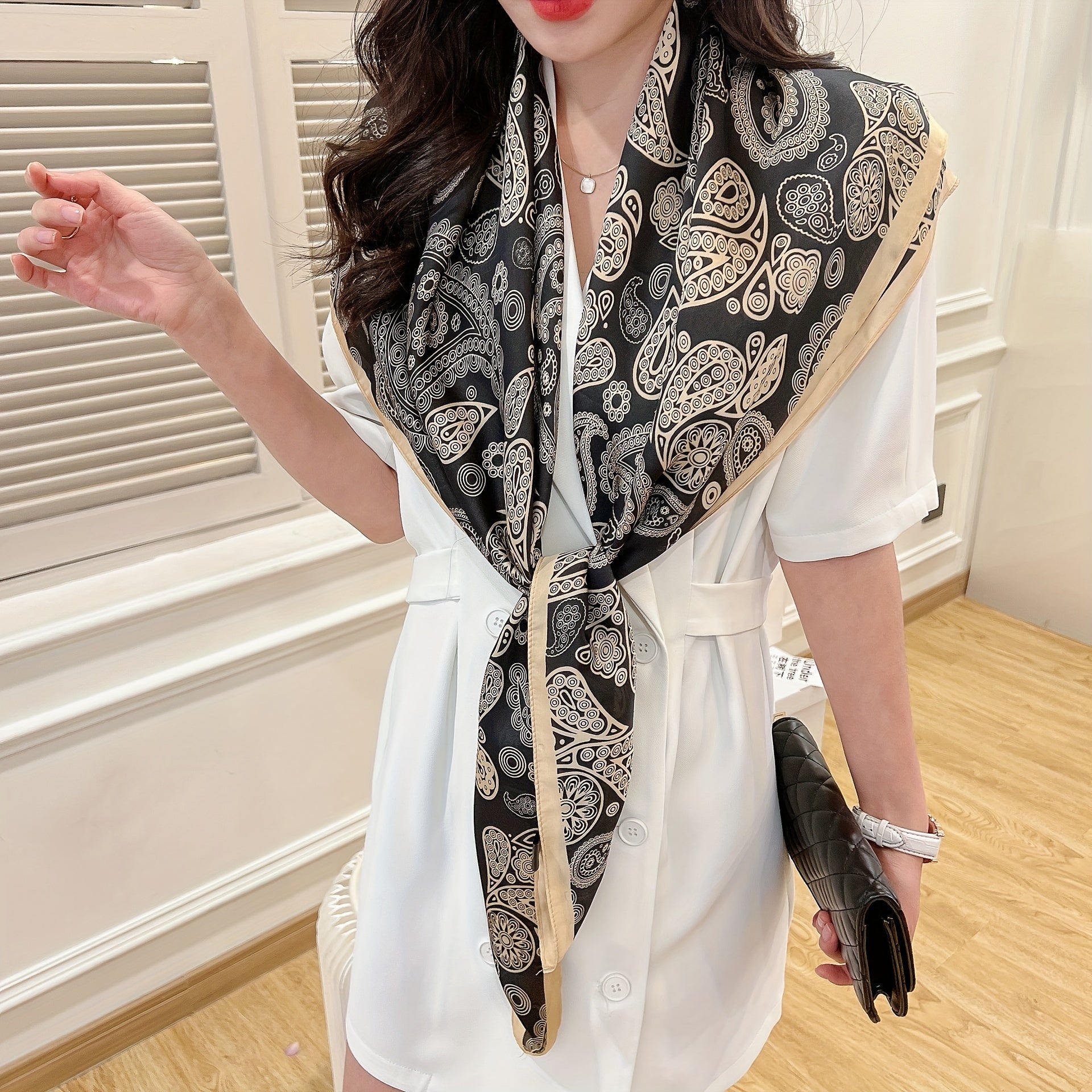 Vintage Paisley Print Satin Shawl Large Square Scarf