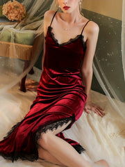 Lace Velvet Nightdress V-neck Sleep Dress