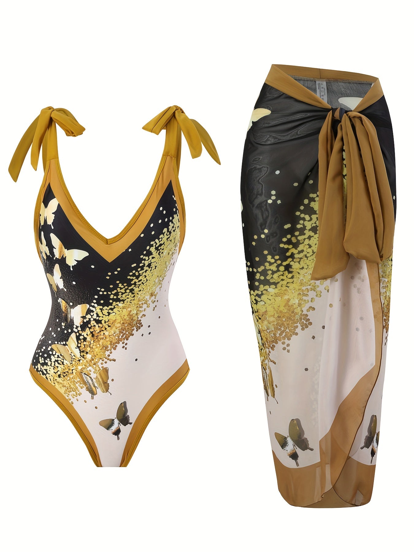 Butterfly Print Tie Shoulder Backless Swimsuit Cover Up