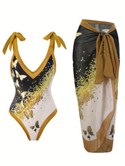 Butterfly Print Tie Shoulder Backless Swimsuit Cover Up