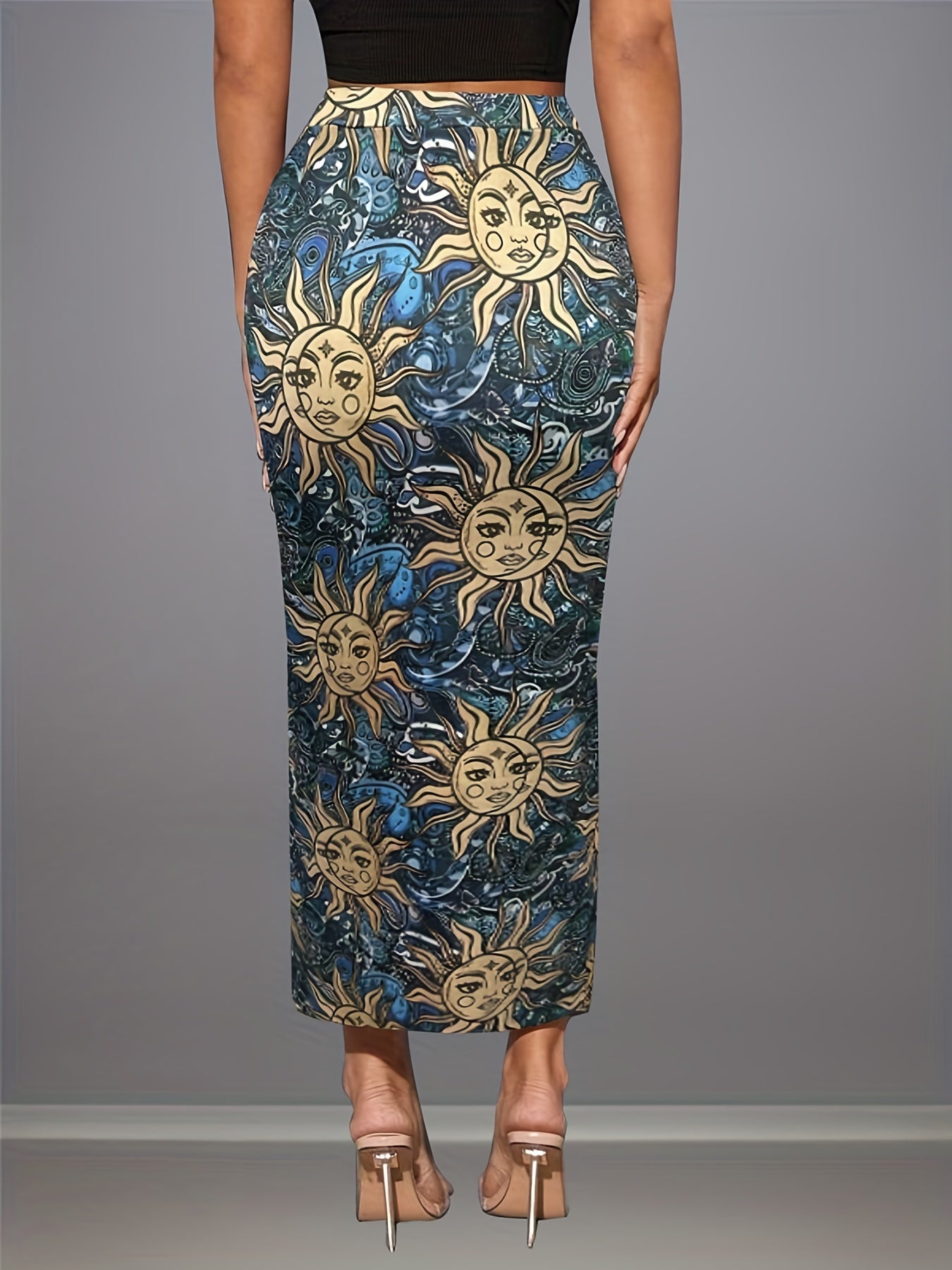 Sun Print High Waist Bodycon Skirt