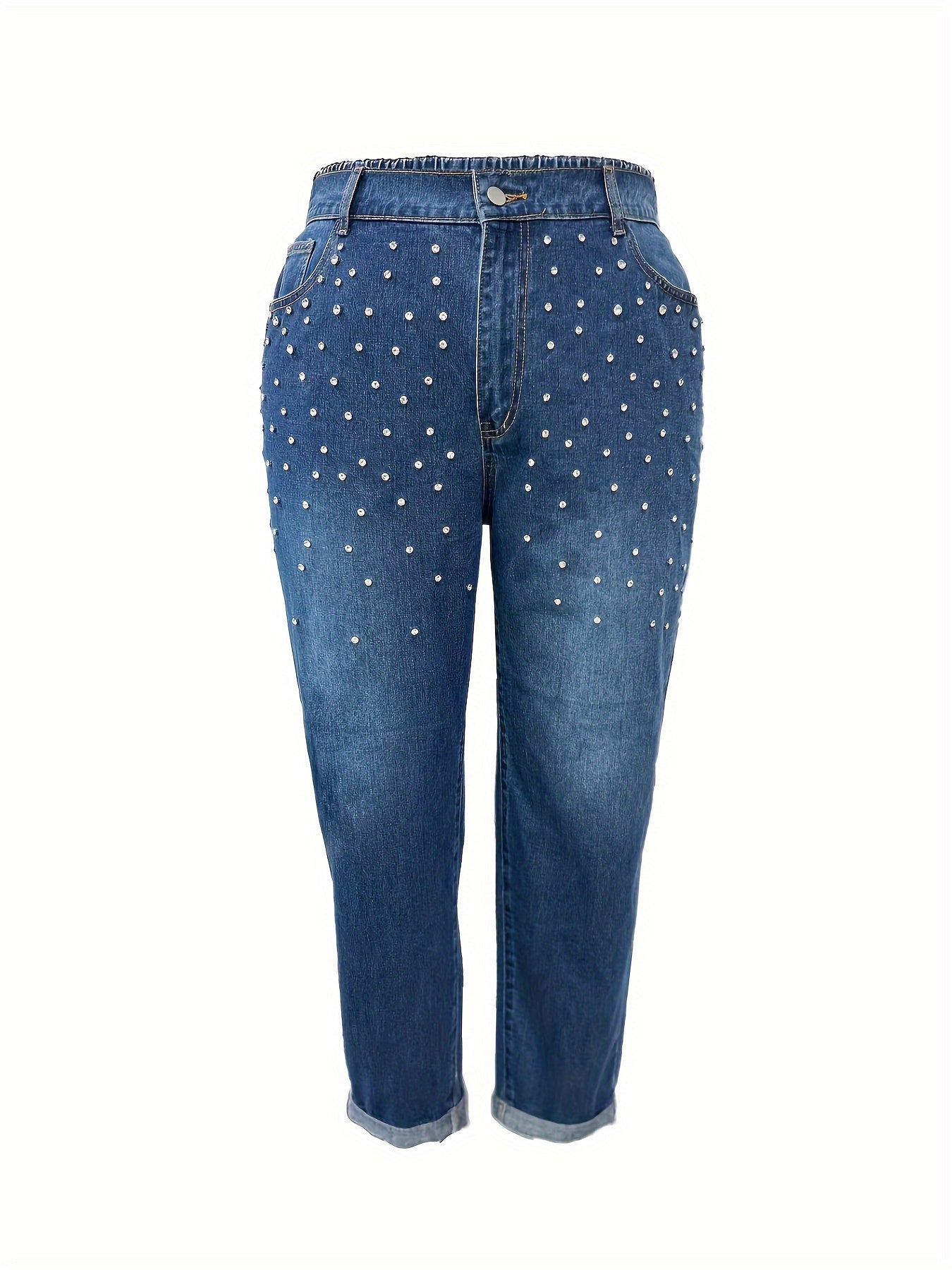 Women's Plus Size Washed Rhinestone Straight Leg Jeans