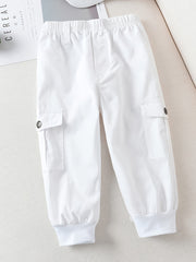 Girls Cotton Solid Cargo Pants Elastic Waist Jogger Pants Kids Clothes