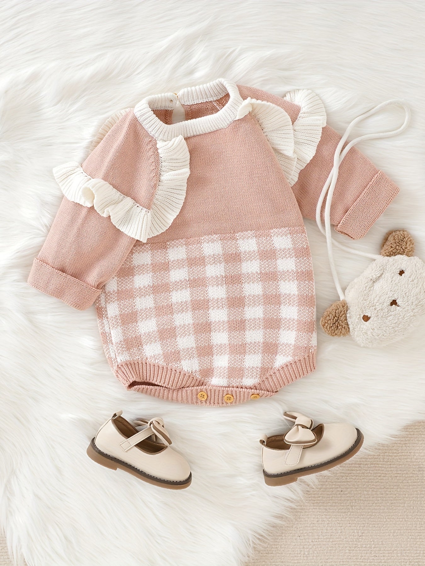 Checkerboard Baby Girls Ruffle Jumpsuit