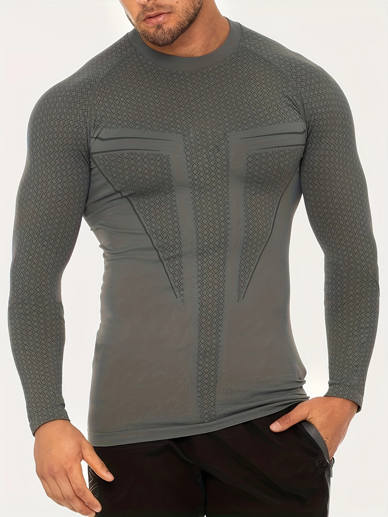 Men's Quick Drying Long Sleeve Shirt - Crew Neck Sweat Absorbing Undershirts