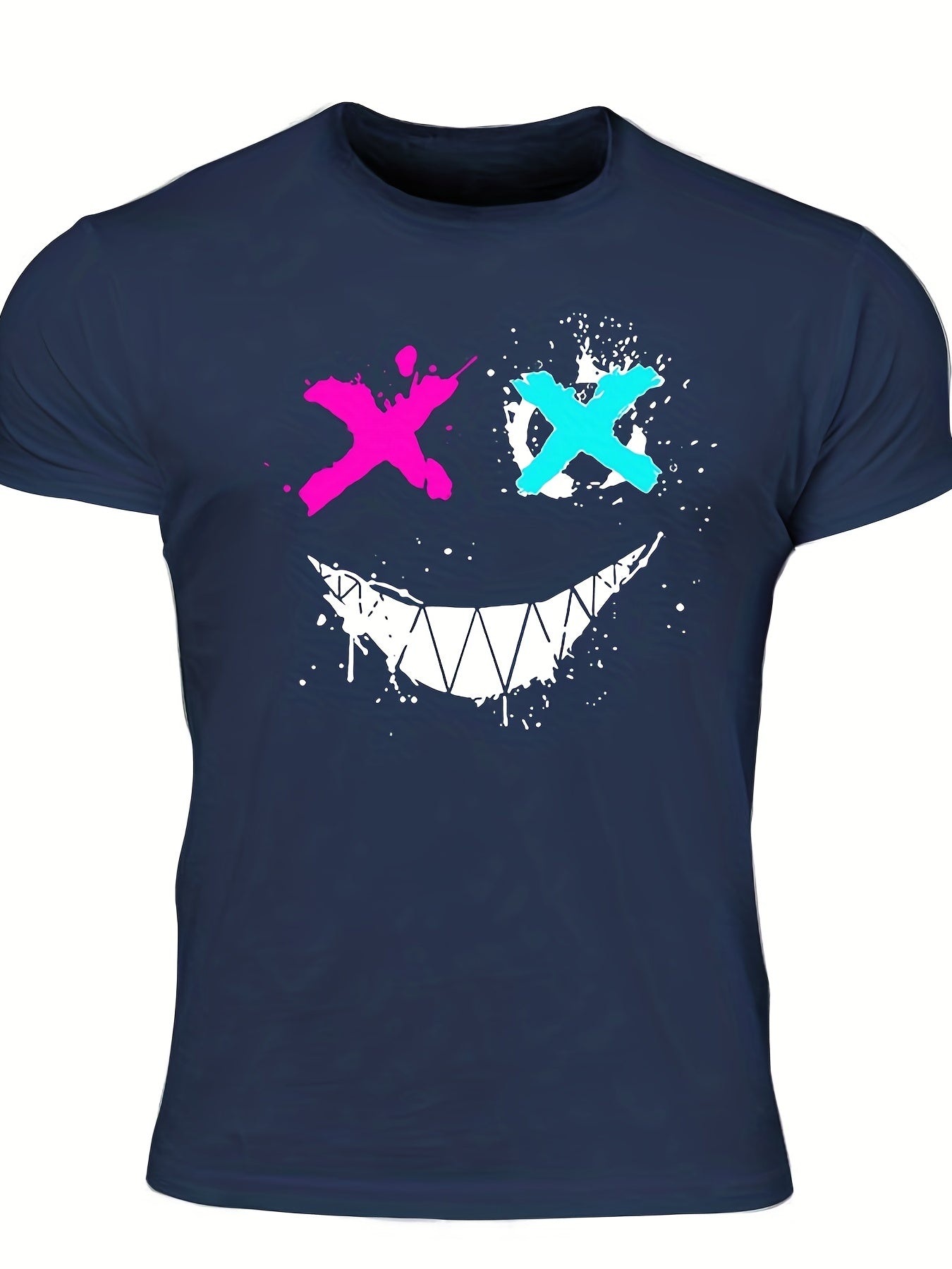 Men's Graffiti Smile Print T Shirt Crew Neck Tee