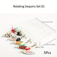 5pcs Sequin Spinner Fishing Lure Feathered Hard Bait Treble Hook