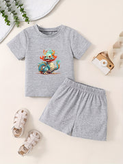 Toddler Cartoon Pattern 2pcs Set Short Sleeve T shirt & Matching Shorts