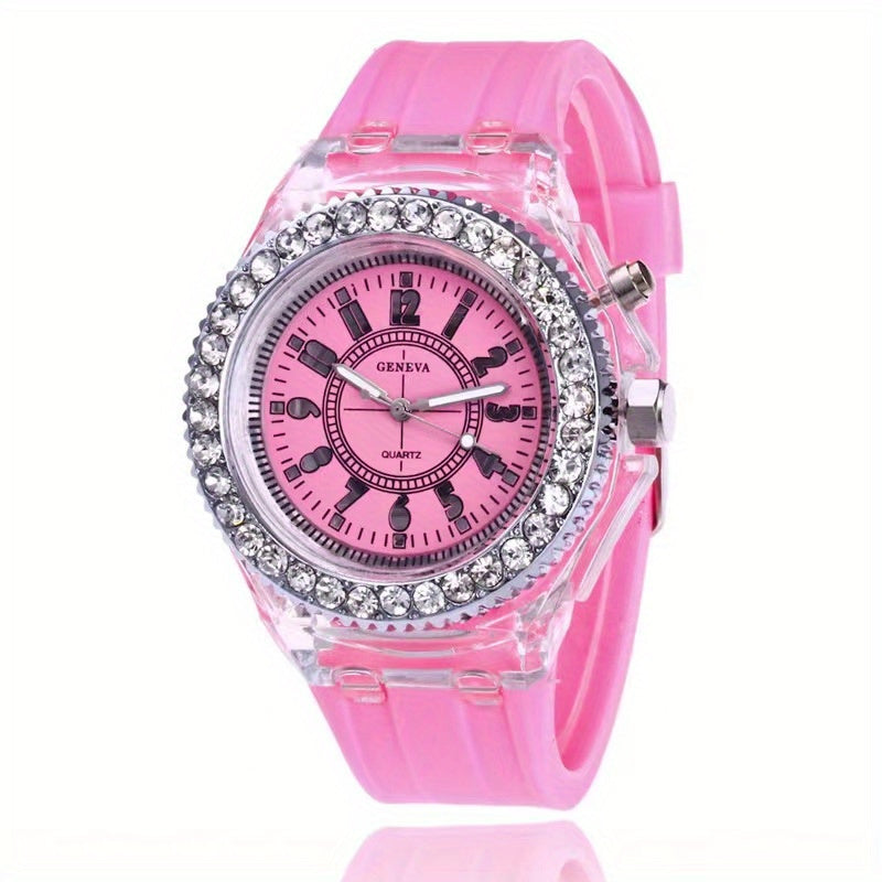 LED Rhinestone Student Couple Jelly Watch Soft Strap