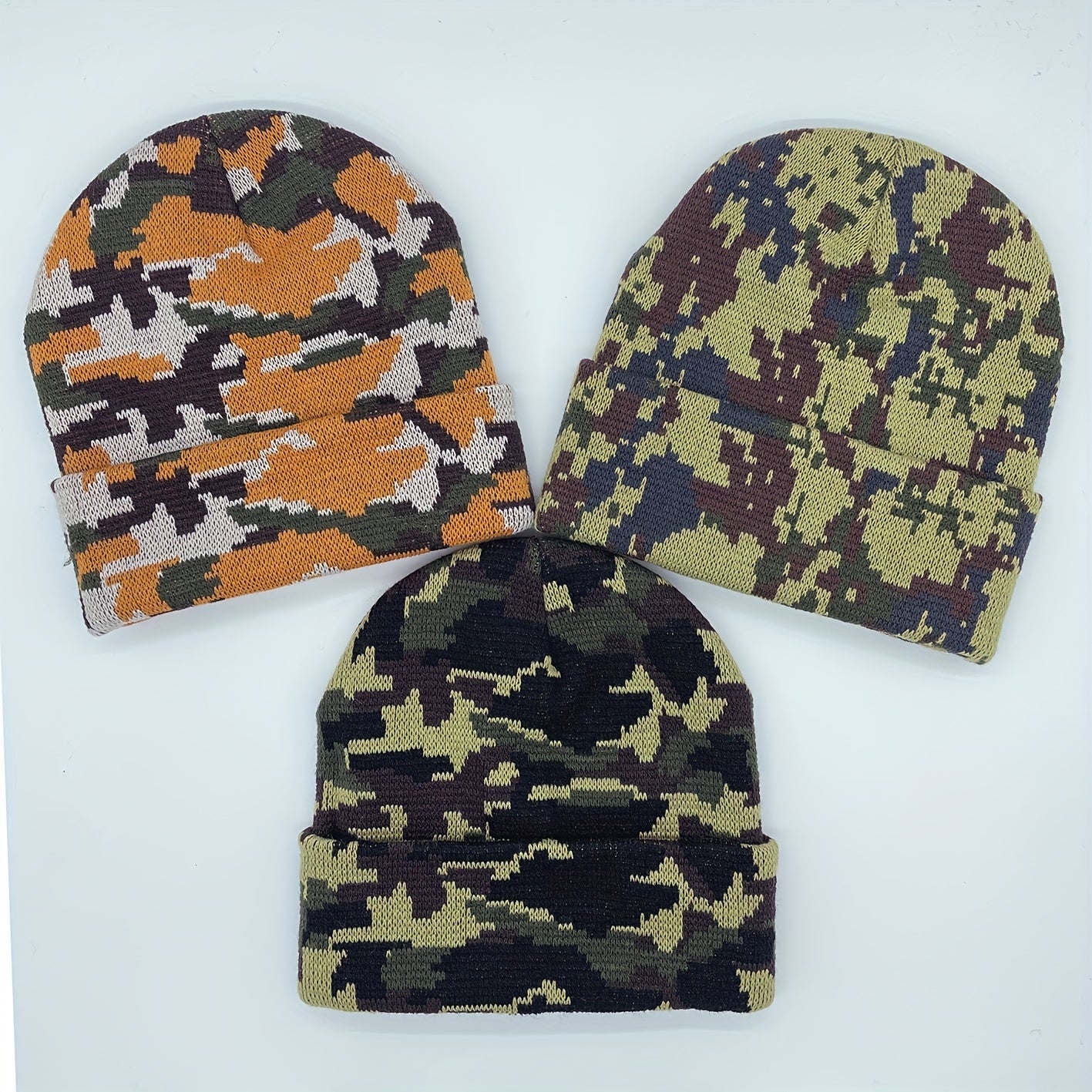 Camouflage Windproof Knit Beanie Hat Autumn Winter Warm Ski Cold Hat