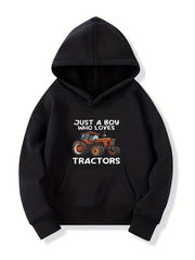 TRACTOR Letter Print Boys Hooded Sweatshirt