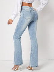 Stretchy Bootcut Slash Pocket Bell Bottoms Denim Pants