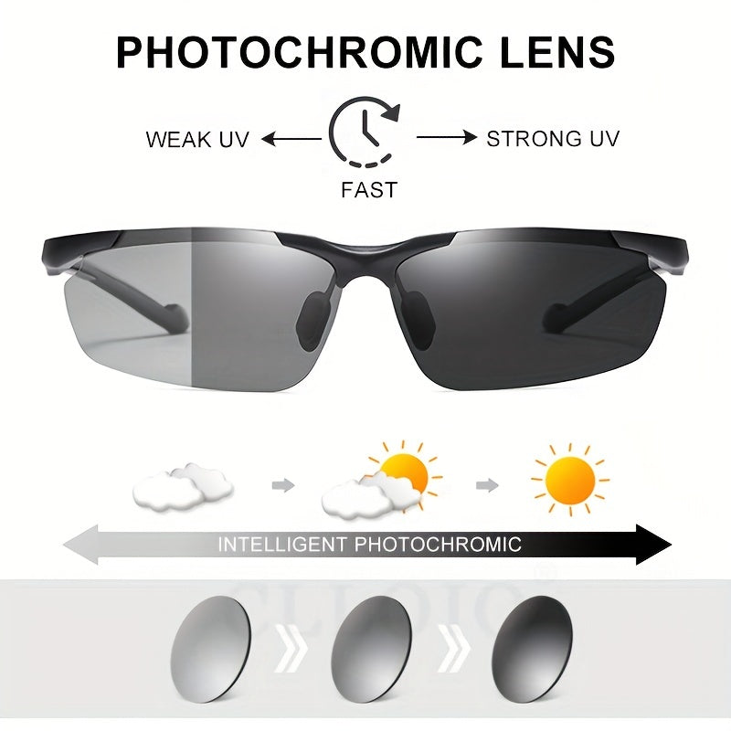 CLLOIO Polarized Photochromic Sunglasses Men's Rimless Night Driving Glasses