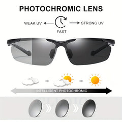 CLLOIO Polarized Photochromic Sunglasses Men's Rimless Night Driving Glasses