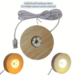LED Solid Wood Lamp DIY Night Light with Crystal Glass Base Switch